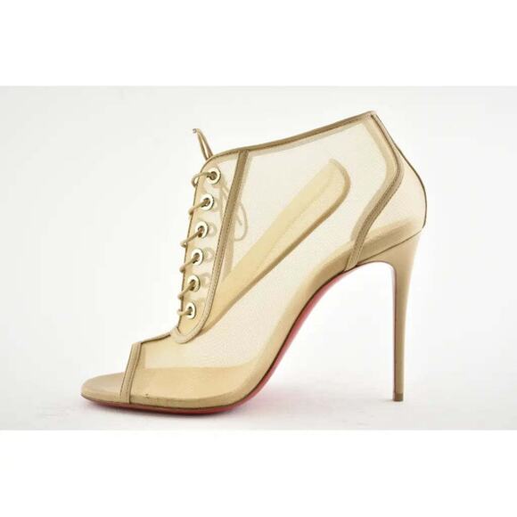 Christian Louboutin Open Ondessa 100 Nude Mesh Lace Up Tie Ankle Heel Bootie 40 - Picture 9 of 12